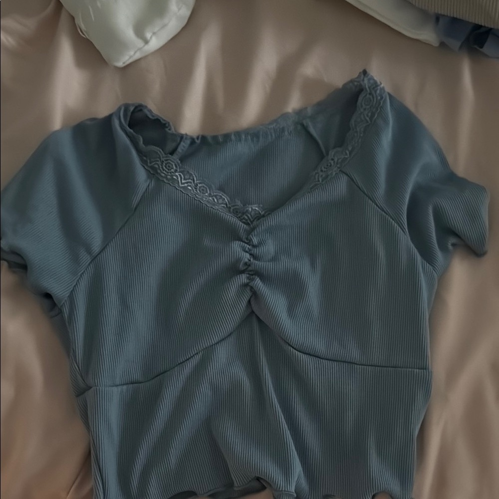 SHEIN Green Ruched Short Sleeve Blouse